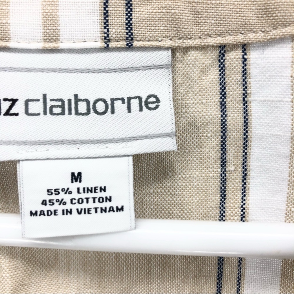 Liz Claiborne Medium Linen Sleeveless Tan/Khaki & Blue Striped Button Maxi Dress - Picture 3 of 7